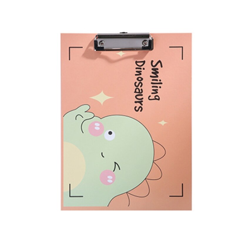Metal Clipboard Writing Pad File Folders Document Holder Desk Storage School Office Stationery Supply 3 Sizes D5QC: Shy dinosaur
