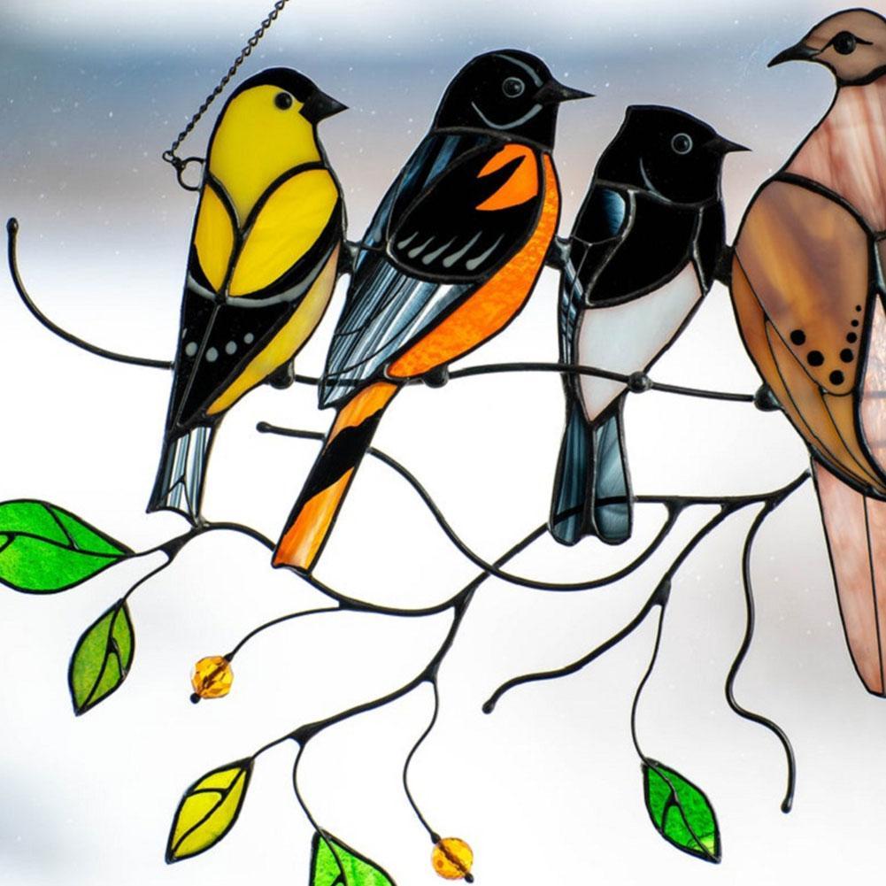 Panneau de fenêtre en vitrail, oiseau sur fil, attrape-vitre suspendu, accessoires de décoration pour la maison, décoration de salle