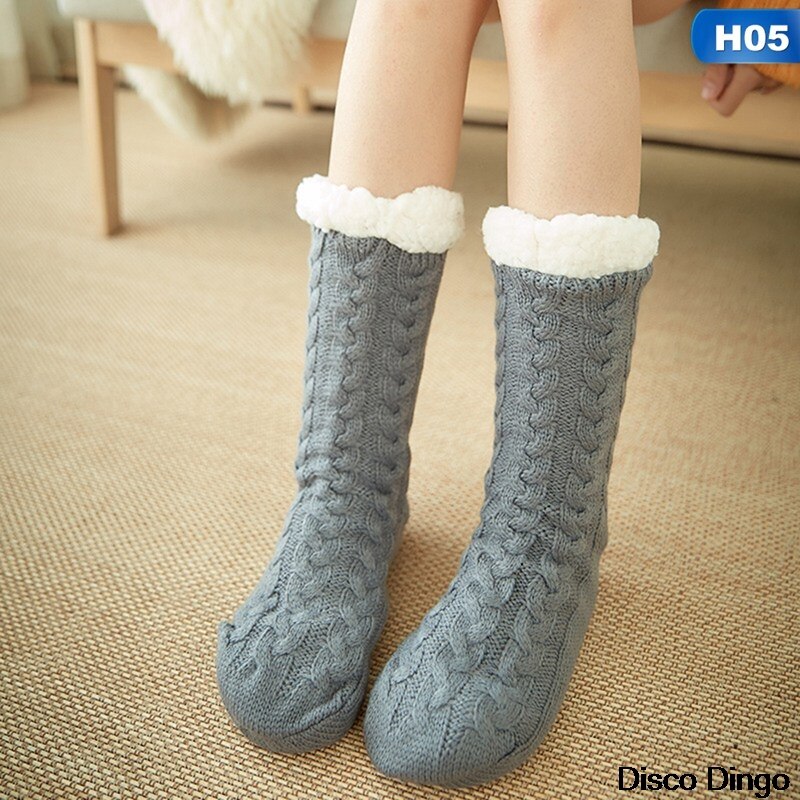 Ladies Winter Warm Cotton Socks Thick Bottom non-slip Solid Color Socks Household non-slip Slippers Tube Socks Carpet Socks: H05