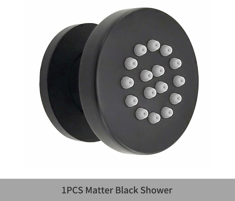 Black Round Body Rain Shower Spray Jets Bathroom Solid Brass Square Head Sprayer Set Saving Water Massage Jet System: 1PCS Black