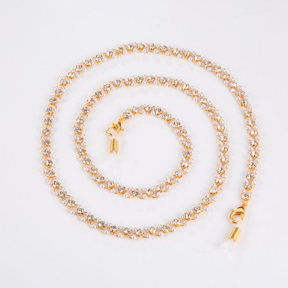 Skyrim Shiny Clear Zircon Pearl Hang Chain for Glasses Women's Neck Chains Lanyard Cord Sunglasses Strap Eyewear Rope