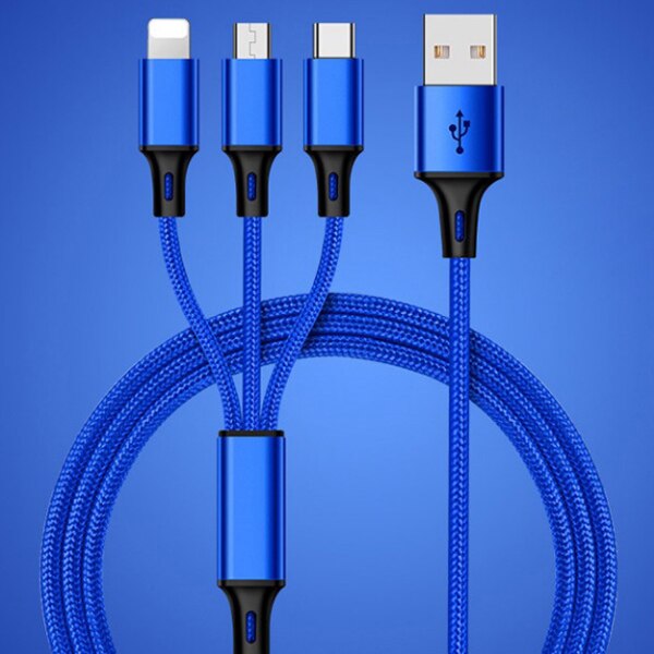 ¡! ACCEZZ-Cable de carga 3 en 1 para iPhone 8 Plus, X, XR, XS Max, Micro USB tipo C, para Samsung S8, Xiaomi 6, Cable de carga: Azul