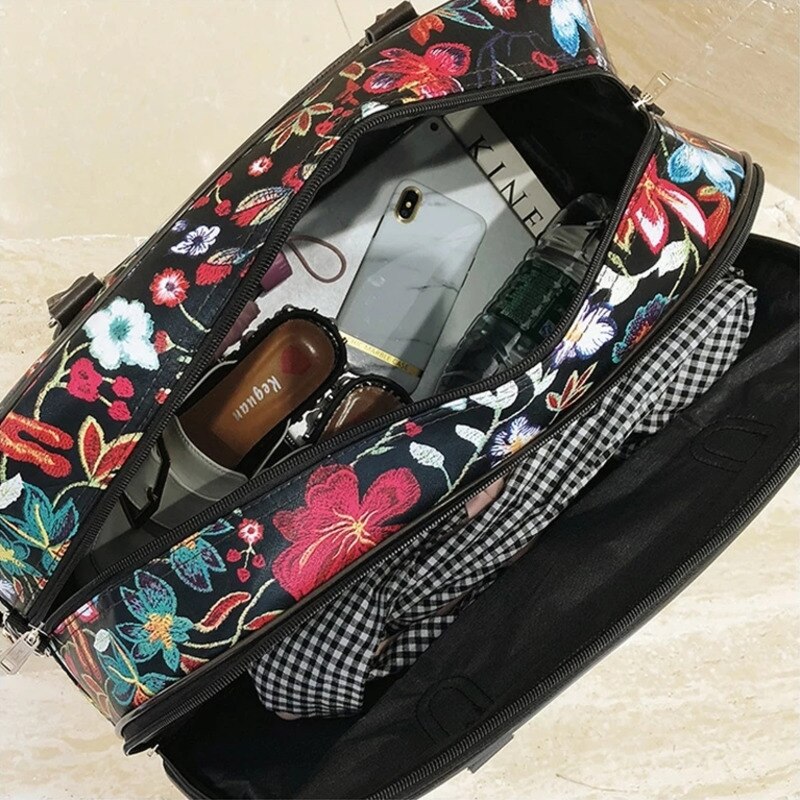 Leder Frauen Reisetaschen Handtaschen Neue Tragbare Hand Fitness Blumen- Seesack Wasserdichte Wochenende Tasche Für Dame