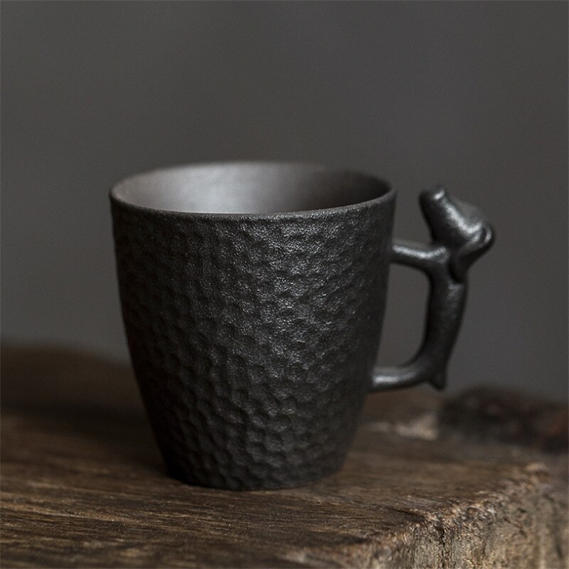 Japanese Vintage Tea Cup Ceramic Travel Coffee Mug China Coarse Pottery Water Cup with 3D Dog Handle Anniversary: C