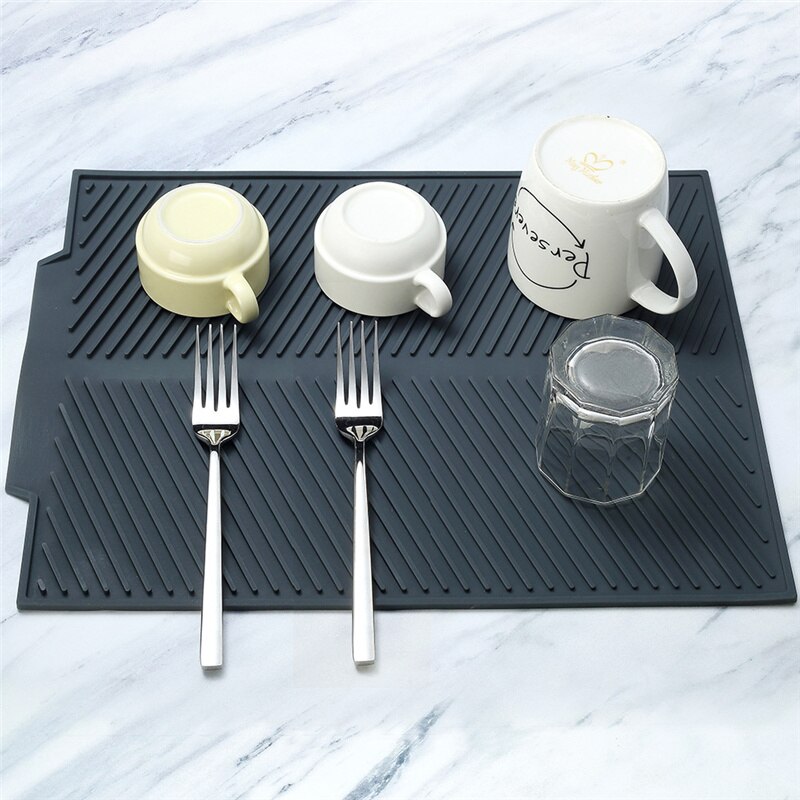 EPASUN 51x41cm Large Kitchen Dish Drying Mat Water Filter Silicone Drain Cushion Pad Countertop Fast Drying Mat Dishes Placemat