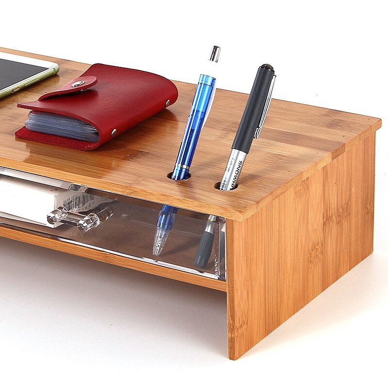 Monitor Stand Riser With Storage Organizer Bamboo Monitor Screen Increased Shelf Desk Storage Box Rack