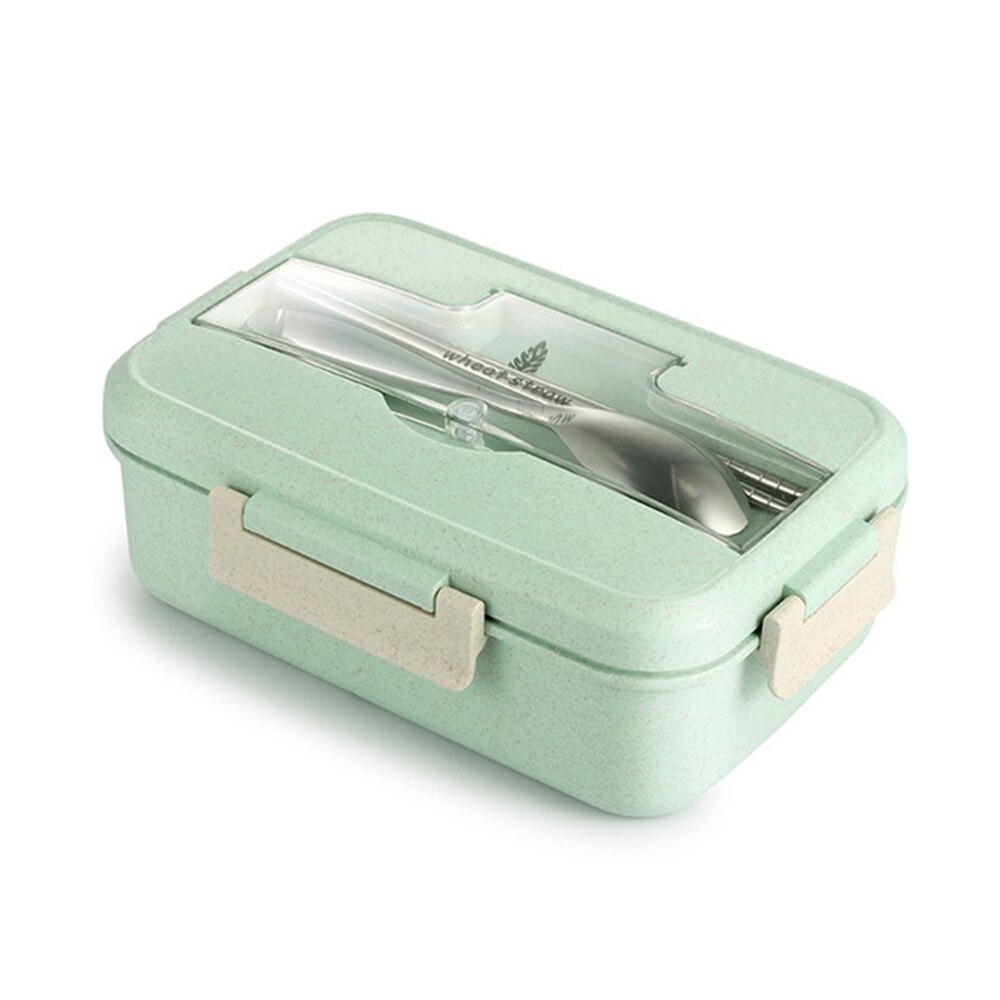 Draagbare Voedsel Opslag Container Magnetron Lunchbox Tarwestro Servies Kinderen Kids School Office Bento Box Organizer: Smaragdgroen