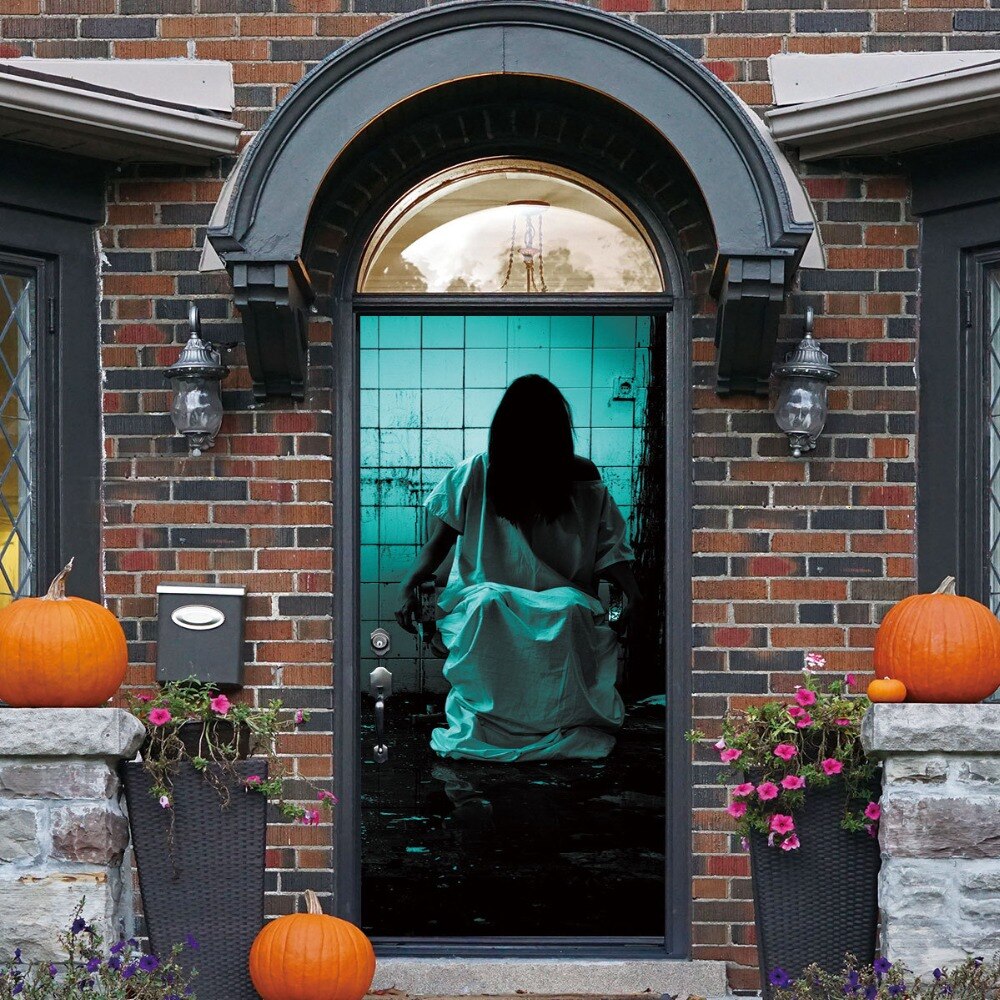 Pegatinas japonesas de puerta de Banshee para decoración de Halloween, pegatinas de renovación de puerta de madera para dormitorio, papel tapiz autoadhesivo, 7x200cm