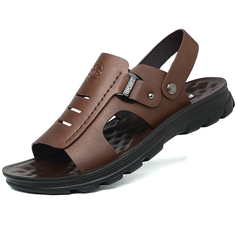 Sandalias ligeras y cómodas para hombre, zapatos informales de cuero suave, para la playa y caminar al aire libre: Castaño / 41