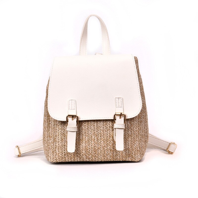 Arsmundi Mode Stro Geweven Rugzak Vrouwen Back Pack Zomer Tiener Meisje Rugzakken Reistassen Meisjes Mini Rugzak: WHITE