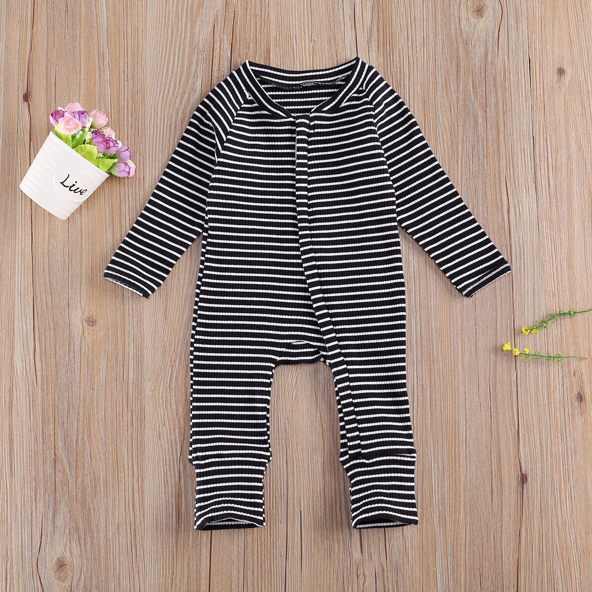 coton automne infantile bébé garçons filles rayé fermeture à glissière barboteuse à manches longues maison vêtements 0-18 mois