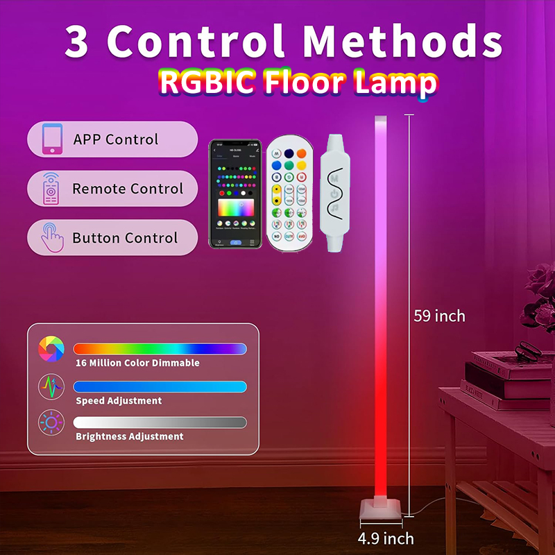 Rgb-hjørnegulvlampe musiksynkronisering 16 millioner farver gør-det-selv stående gulvlampe led-lampe app-styring omgivende belysning gamingtilbehør