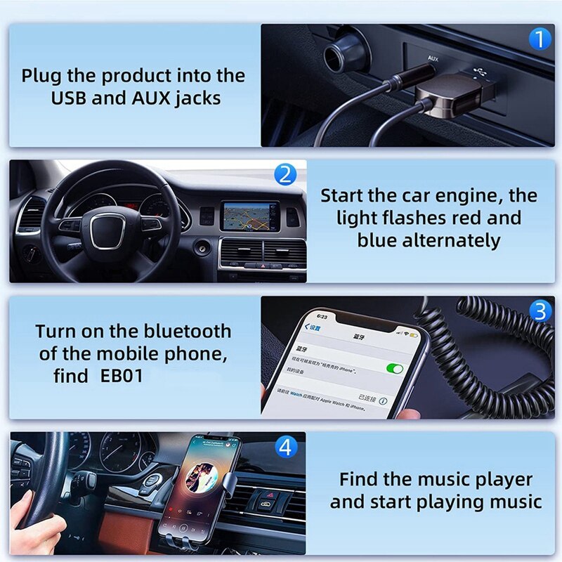 Bluetooth Aux Adapter Dongle USB to 3.5mm Jack Car Audio Aux Bluetooth 5.0 Handsfree Kit for Car Receiver BT Transmitter