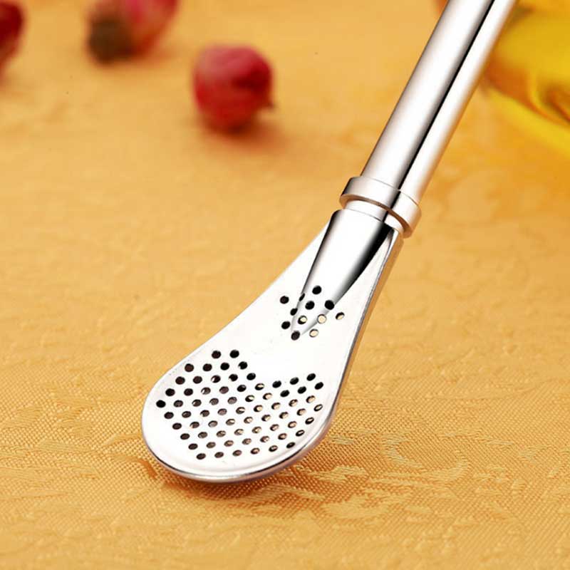 Stainless steel straw spoon coffee tea strainer reusable tea set tools washable home bar accessories