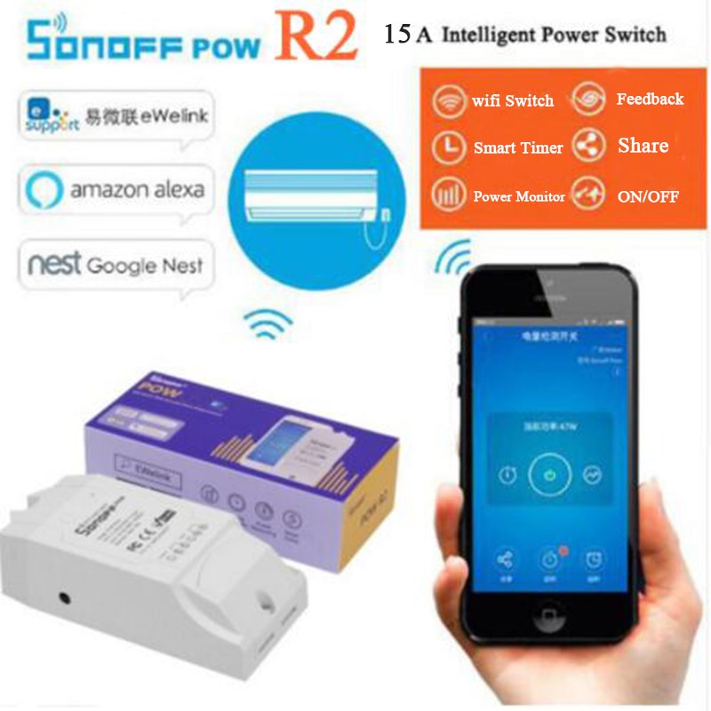 Itead Sonoff Pow R2, Draadloze WiFi 15A schakelaar Watt Meter Verbruik Meting, smart Home Afstandsbediening Watt meter IOT Apparaat