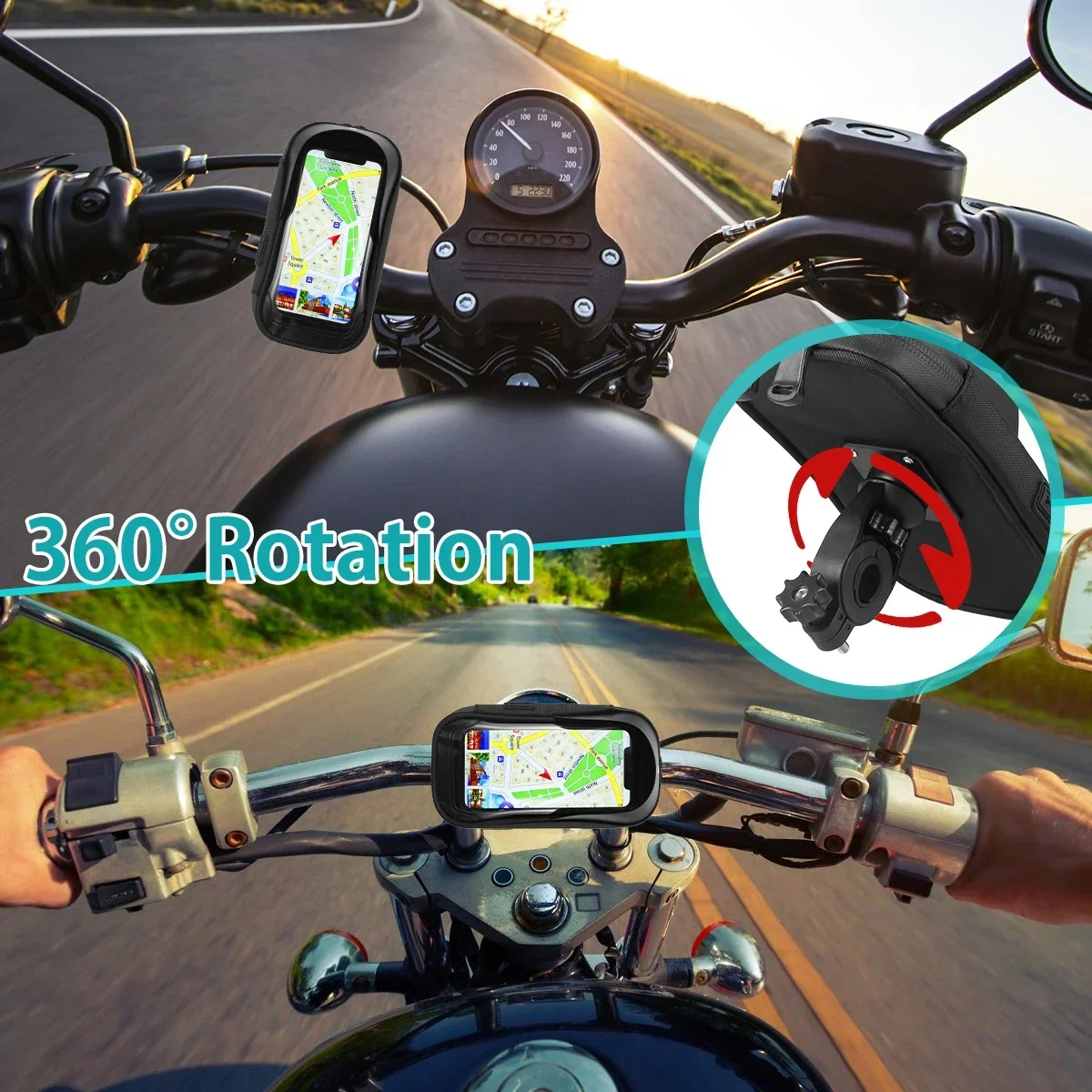 Wodoodporny 360° ° Obrót Rower Motocykl Przednia rama Uchwyt na telefon Łatwy uniwersalny uchwyt do smartfona z nawigacją do wszystkich telefonów