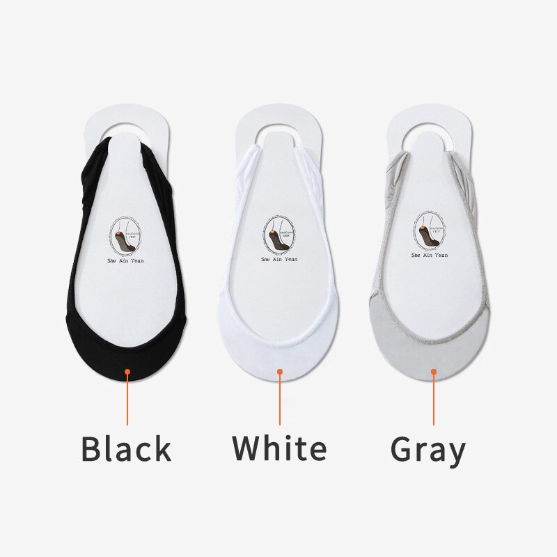 3 Pairs Invisible Boat Socks Women Summer Silicone Non-Slip Socks for High Heels Shoes Ice Silk Thin Half-Palm Suspender Sock: Black White Gray