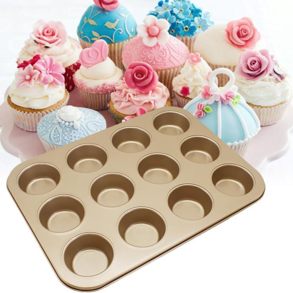 Anti-aanbak Koolstofstaal 12 Gaten Cake Bakvorm Keuken Diy Chocolate Cookies Cupcake Muffin Pan Bakvormen Maker Tool Vaatwasser