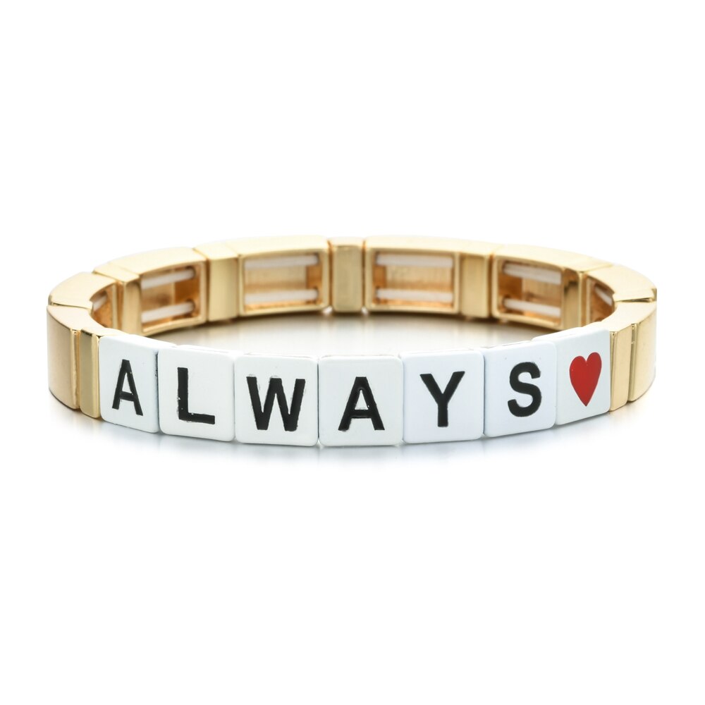 Mode Kleurrijke Regenboog Emaille Tegel Armband Vrouwen Meisjes Brief Liefde Armbanden Elasticiteit Manchet Bangles Partij Sieraden: A11
