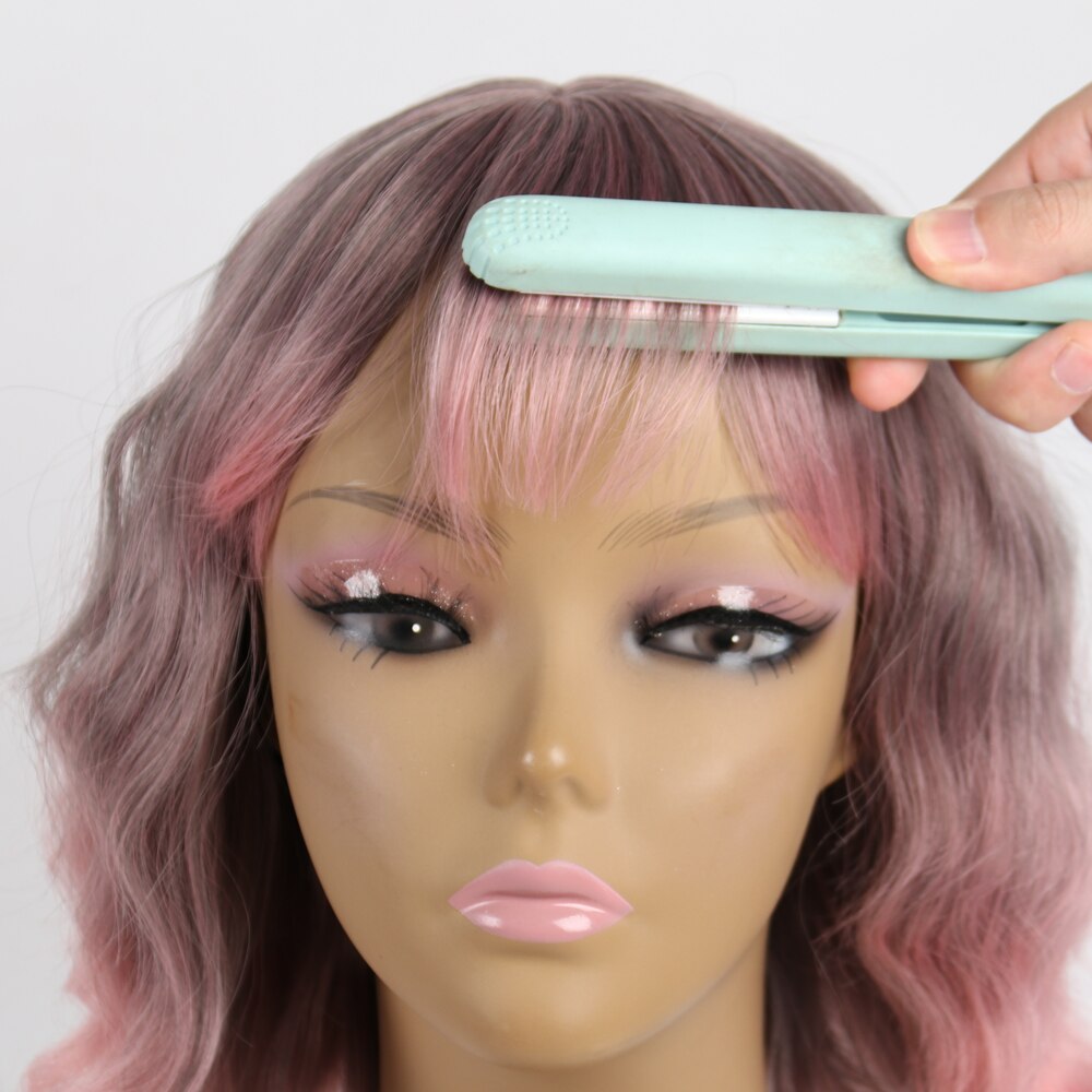 12"Short Water Wave Wigs Synthetic Wigs with Bangs Bob Wigs Heat Resistant False Hair for Girl Daliy Dressing MODREN QUEEN