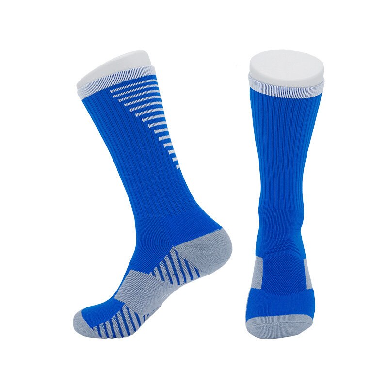 Voksne sportsfodboldsokker mænd kvinder åndbart håndklædebund skridsikker udendørs basketballsokker sort hvid knæhøje sokker: Blå