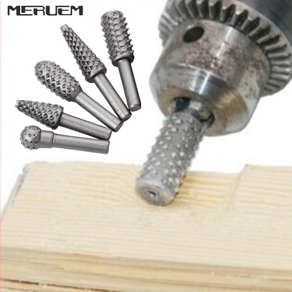 5pcs/6ps Steel Rotary Rasp File Set 6mm Shank Rotor Craft Files Woodworking Drill Bits Round Shank Rotary Burr Set