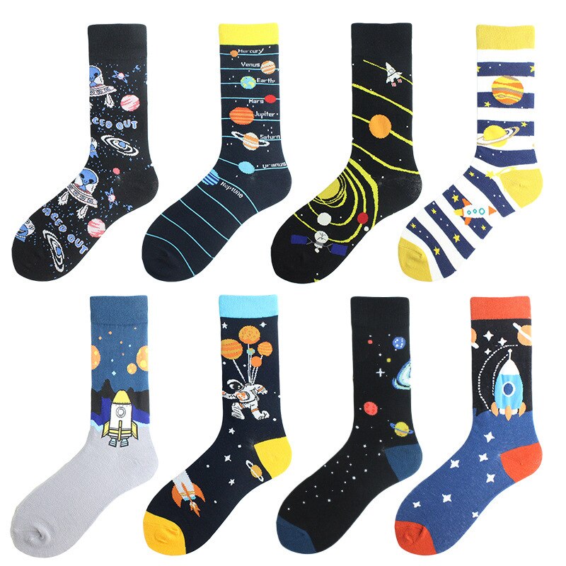 Automne hiver coton chaussettes de noël pour hommes Alien planète astronaute espace drôle dessin animé chaussettes Harajuku Sox