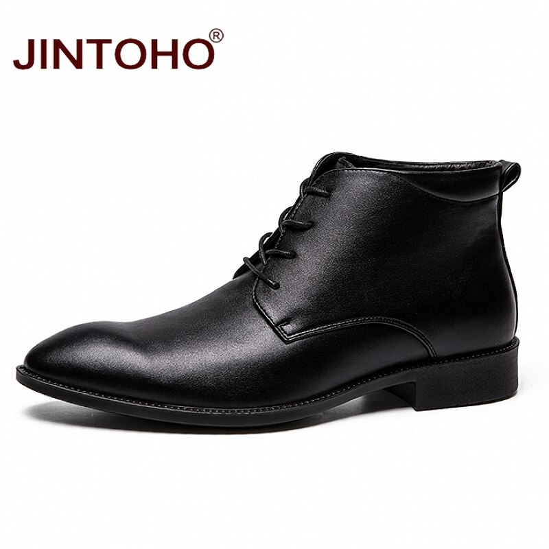 JINTOH-bottines en cuir pour hommes, à la , à bout pointu, bottines d'hiver, bon marché, à la