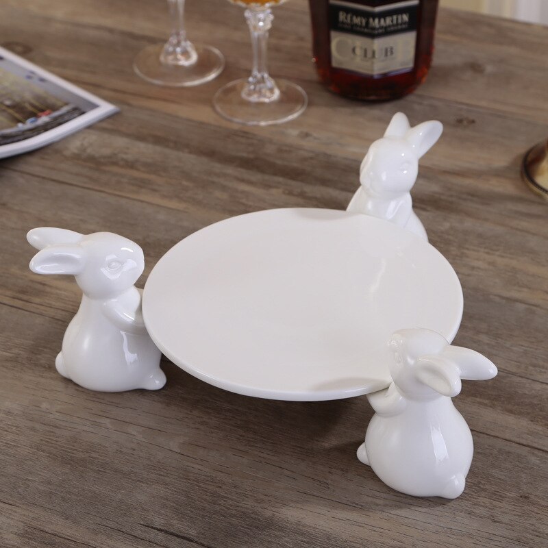 3 kaninchen und Platte Nette Weiße Porzellan Kuche... – Vicedeal