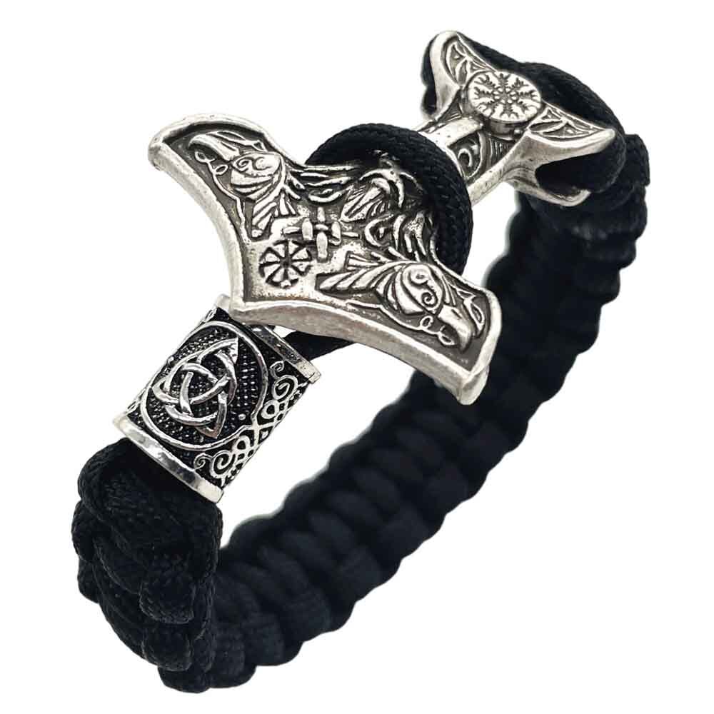 Norse Vikings Aegishjalmur młot thora Mjolnir Odin Raven Viking mężczyźni bransoletka słowiańska bransoletka: Trinity Silver / 21 cm