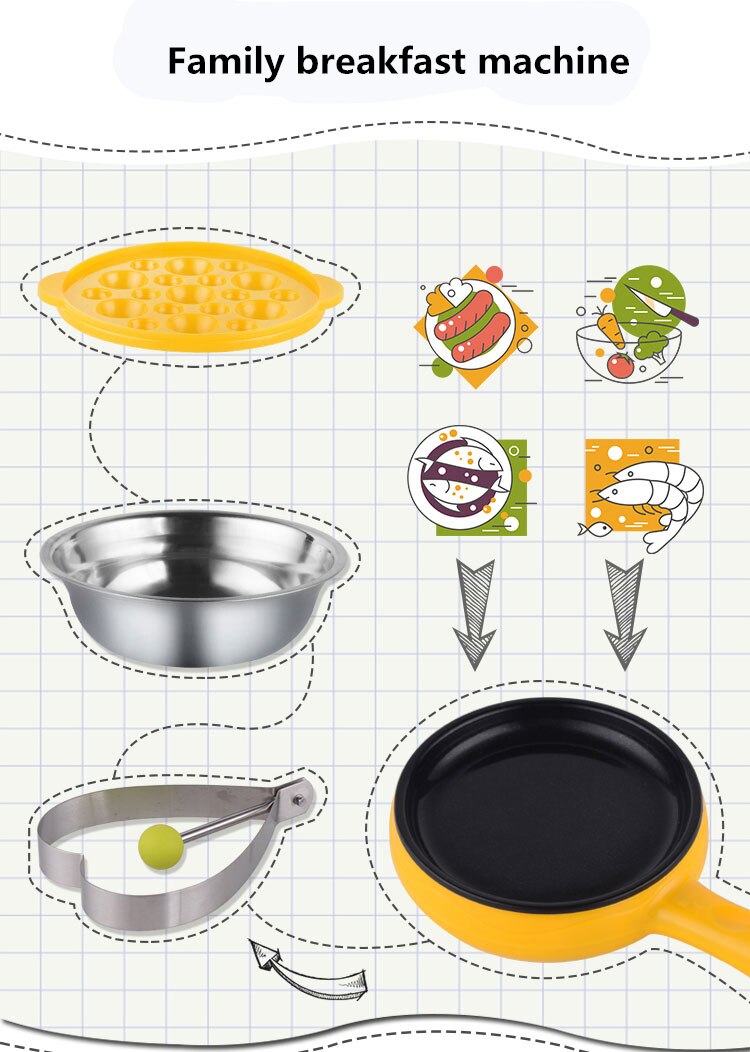 Multifunctional egg steamer, small frying pan, non-stick mini breakfast machine