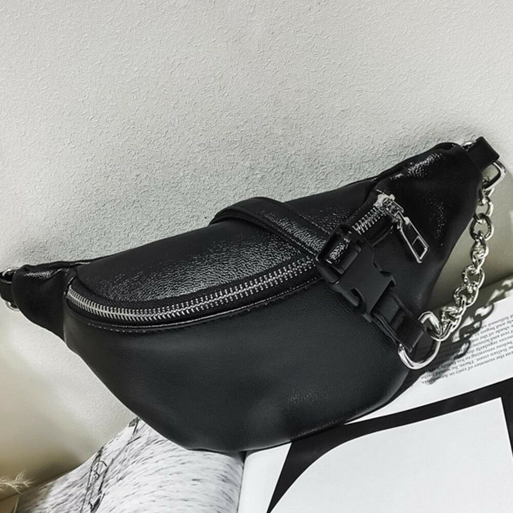 neueste Heiße Metall Kette Litschi Leder fanny Pack Taille Tasche lässig Wasserdichte Anti-diebstahl Frauen Band gürtel Multi-funktion Tasche