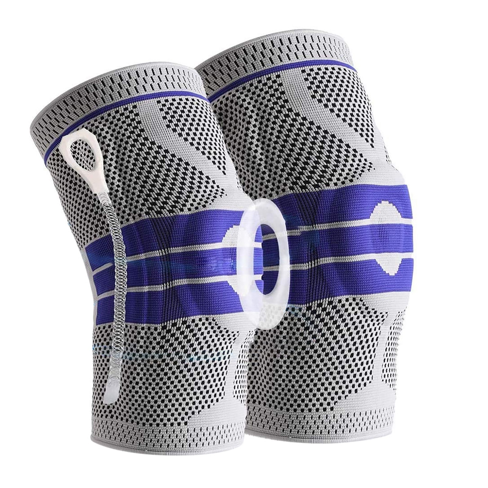 Silicone Full Knee Brace Strap Patella Medial Support Strong Meniscus Compression Protection Sport Pads Running Basket: L