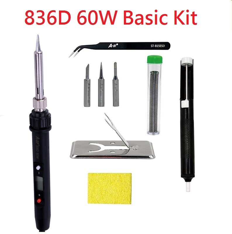 110W 836D 60W LCD Display Soldering Iron A-BF GS110D Temperature Adjustable Soldering Iron station with 3 tips cleaning sponge: 836D Basic kit