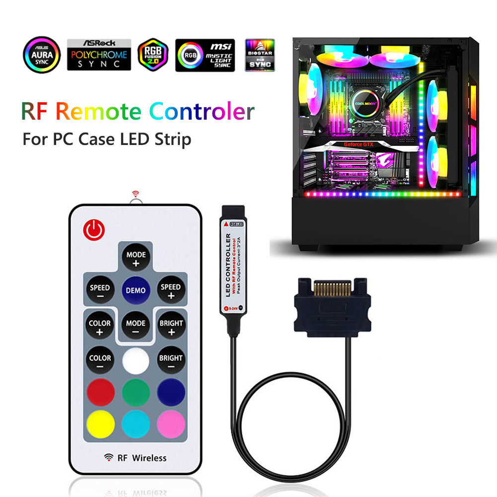 RGB LED Controller 12V SATA RF Wireless Remote Control SATA Large 4Pin RGB LED Strip Controller for PC Computer Case Lighting