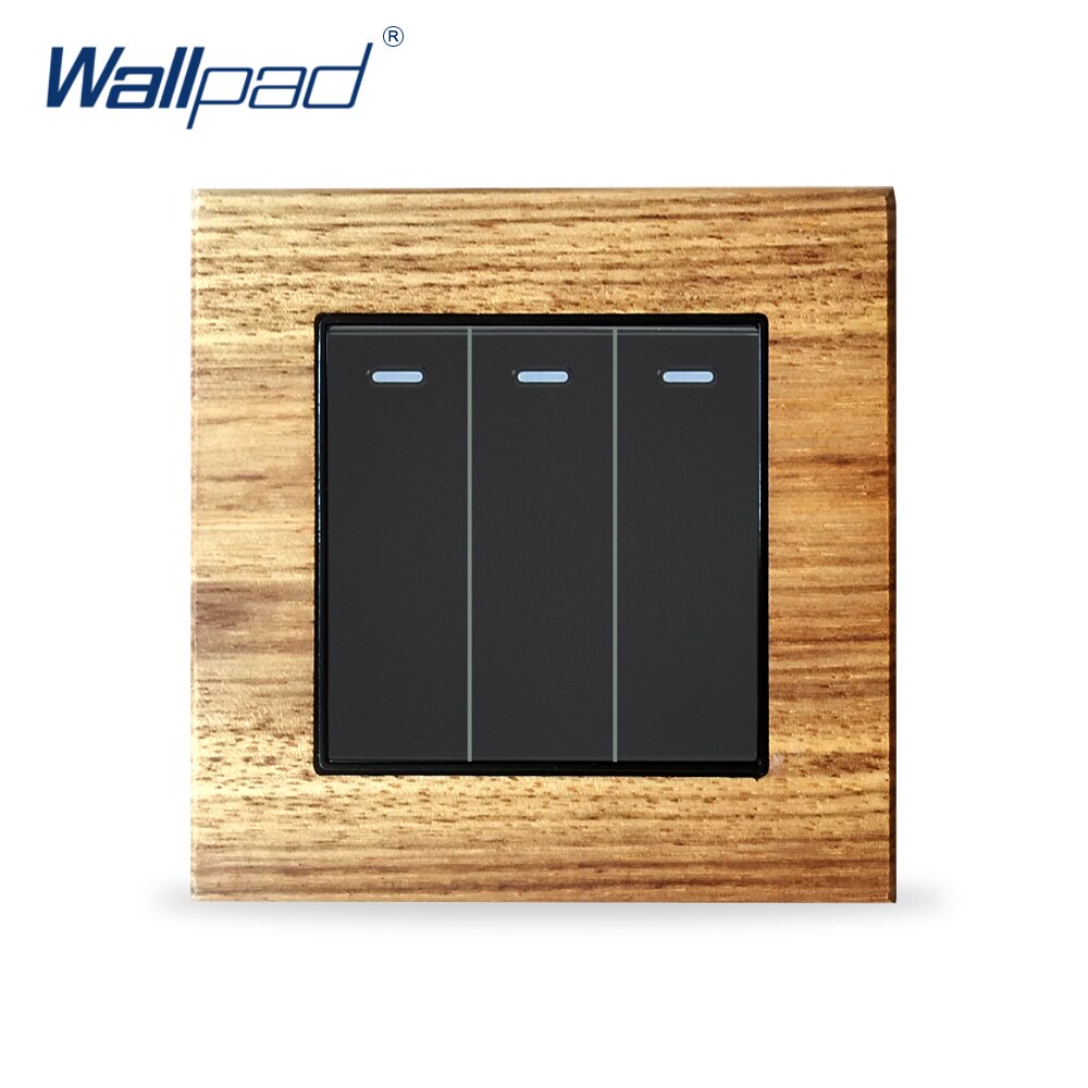 3 Gang 2 Way Houten Paneel Drukknop Schakelaars Wallpad Luxe Muur Lichtschakelaar Interrupteur: Black