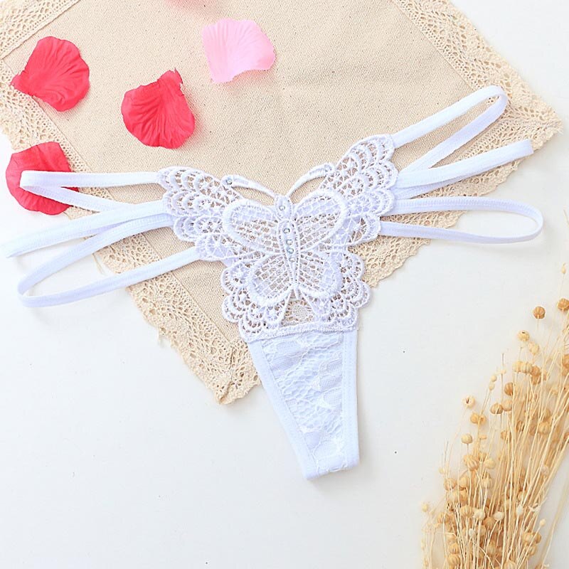 Underwear Women Panties Sexy Thong Female Perspective Lace G String Underwear Low Waist Thongs Lace Lingerie Bow Briefs pant: white