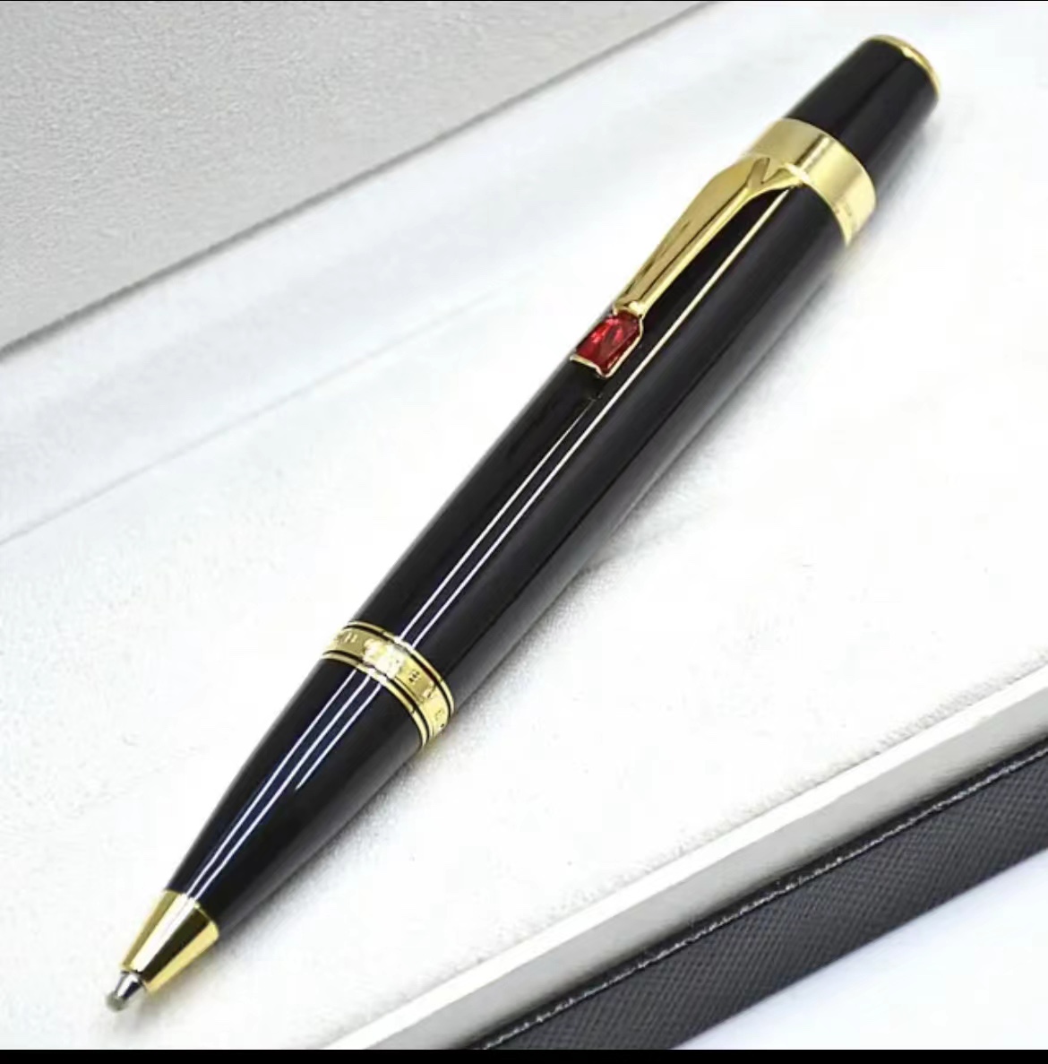 Edição limitada Bohemis Caneta esferográfica de resina preta Mini curta portátil para viagem, escritório, escola, escrita com número de série de gema: ROXO / Multicolorido