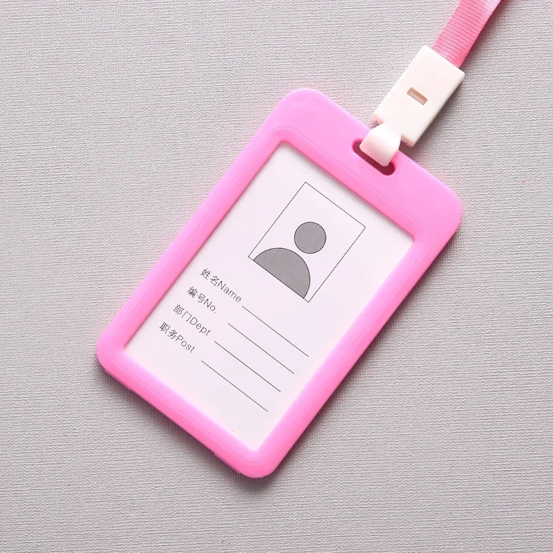 Color ID Card Holder Lanyard Badge Holder Name Id entification Sleeve Dual Clear Business Exhibit Office school strap Neck Hang: WHITE