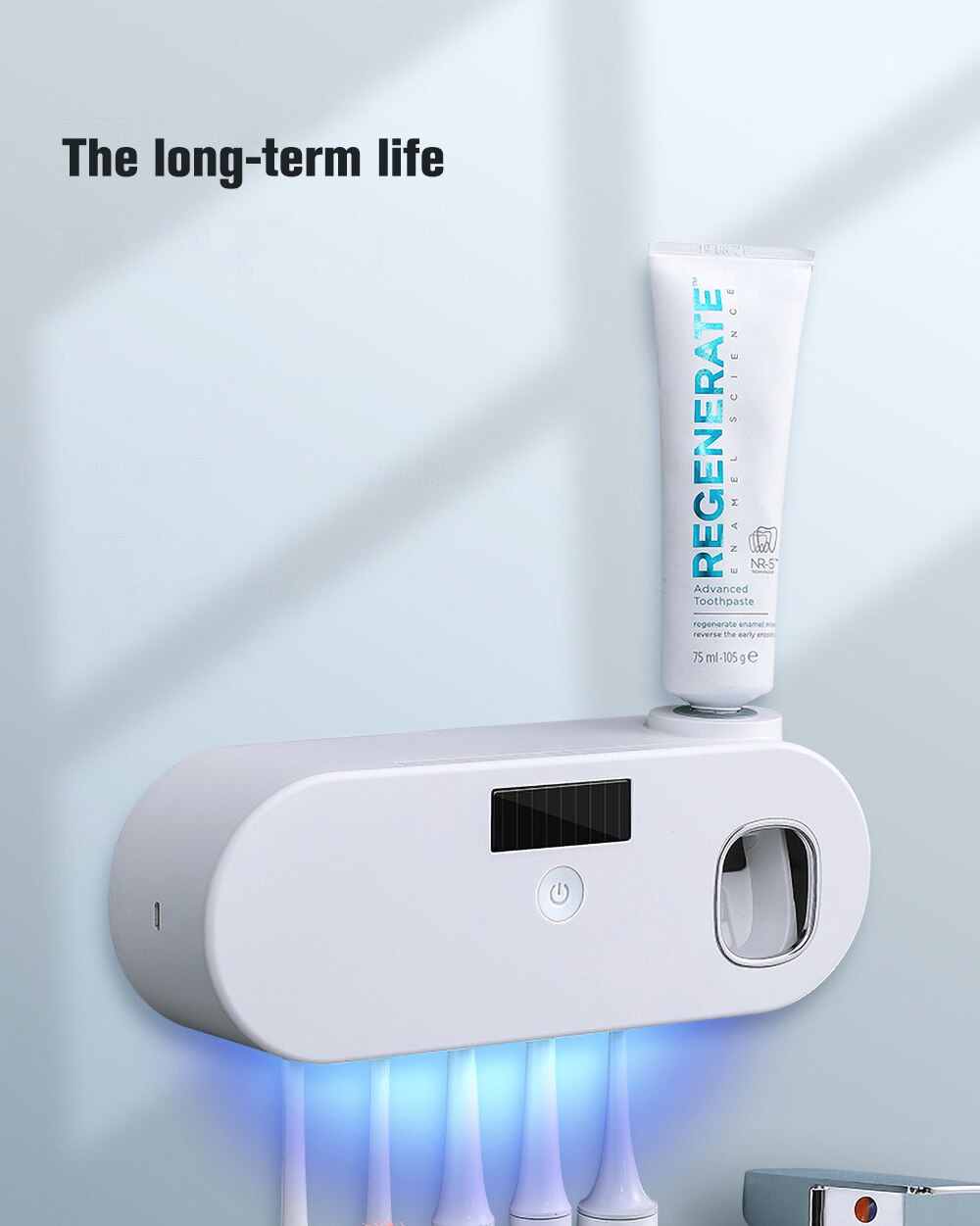 Porte-brosse à dents mural, désinfectant UV à énergie solaire Rechargeable, accessoire automatique