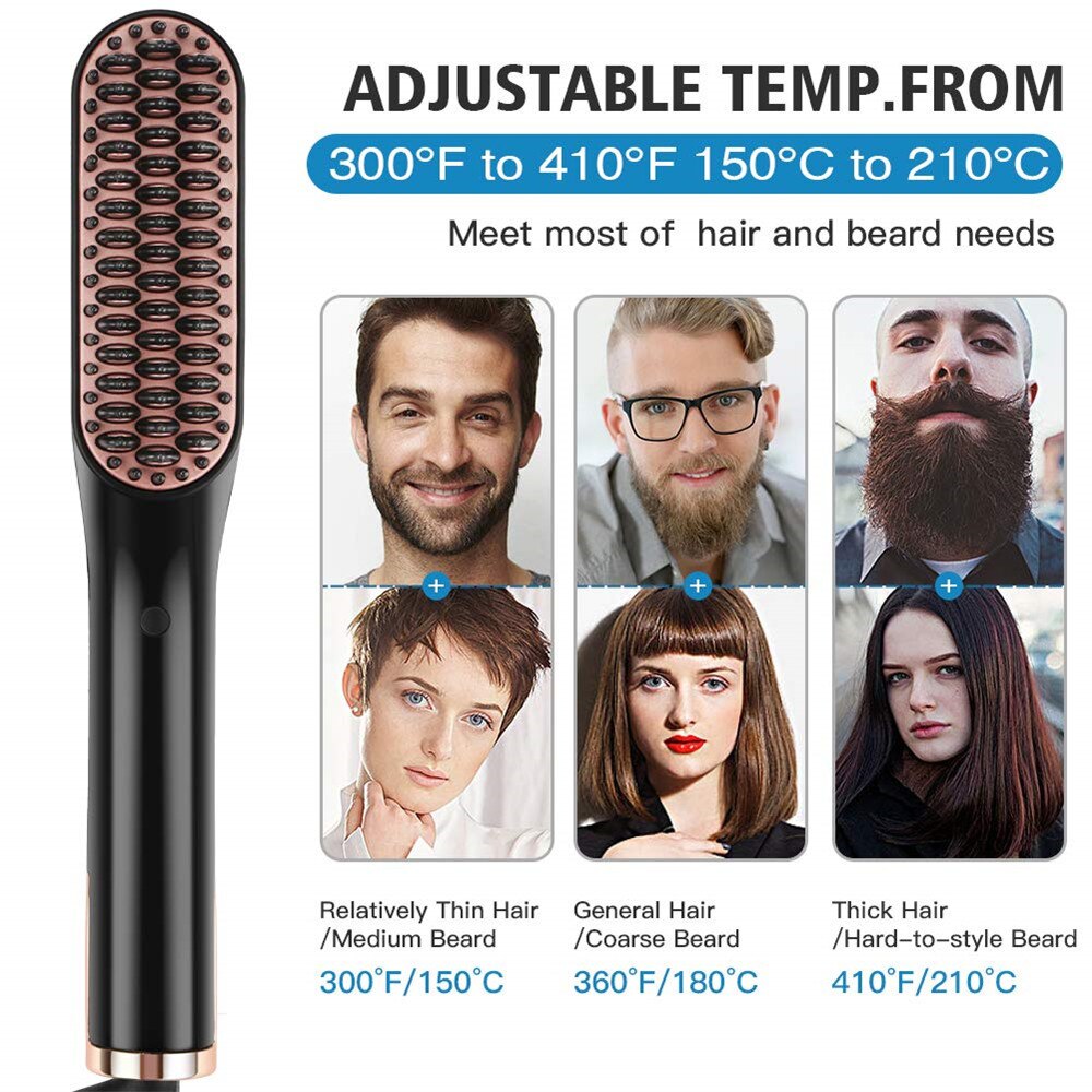 Peine alisador de barba para hombres, cepillo alisador de pelo con calefacción , multifuncional, alisador de pelo