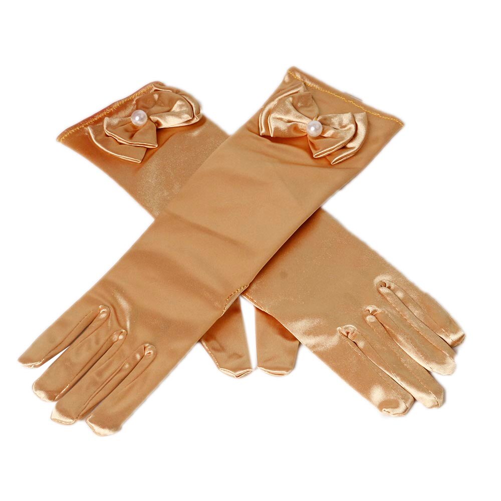 11 farver festkjole handsker børn piger lange prinsesse handsker perle sløjfe satin handsker fødselsdag kostume handsker vanter: Beige