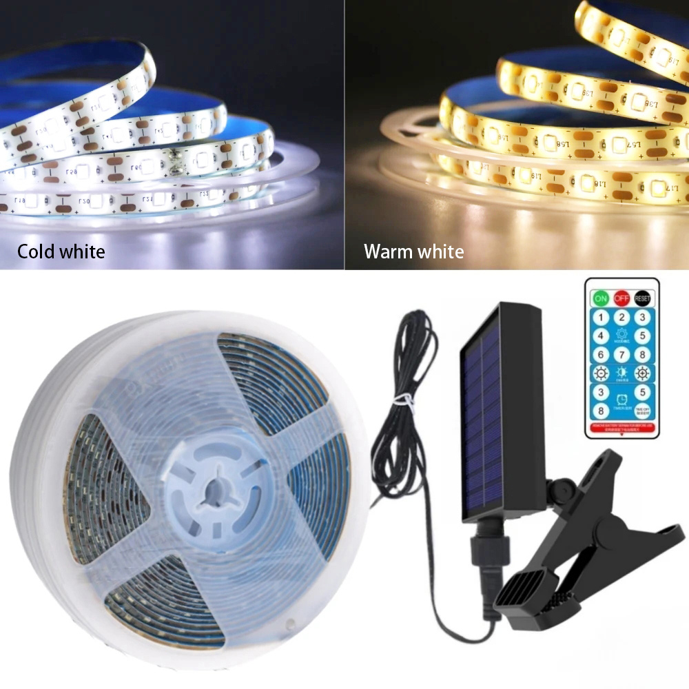 5 V Solar-LED-Streifen, Fernbedienung, 2835, 60 LEDs, flexible Bandbeleuchtung, wasserdicht, warmweiß, 0,5 m, 1 m, 2 m, 5 m, Gartendekoration
