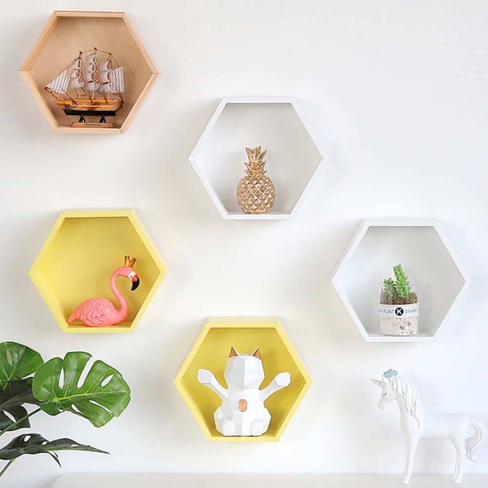 Décor mural pour bureau et maison | Style nordique, cadre Hexagonal en bois, pour livres jouets, étagère de rangement, pour décoration de maison, chambre d'enfant