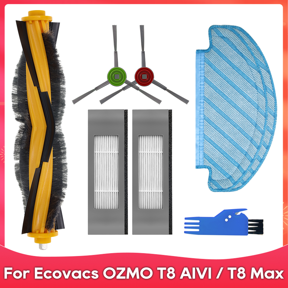Passend für Ecovacs DEBOT OZMO T8+ / T8 AIVI / T8 Max / N8 Plus / N8 Profi Rolle Seitliche Bürste Filter Mopp Staubbeutel Zubehörteile: Licht Grün
