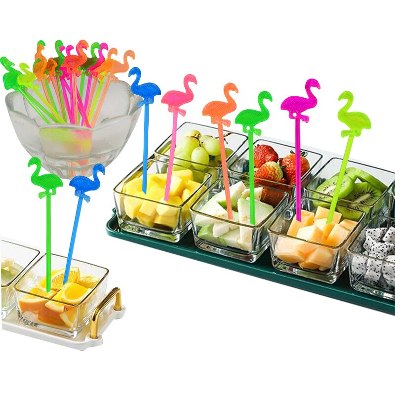 Fourchette à fruits flamant rose, Mini choix Buffet Cupcake fourchette à fruits gâteau Dessert bâtonnets à salade Cocktail broche à cure-dents 50 pièces