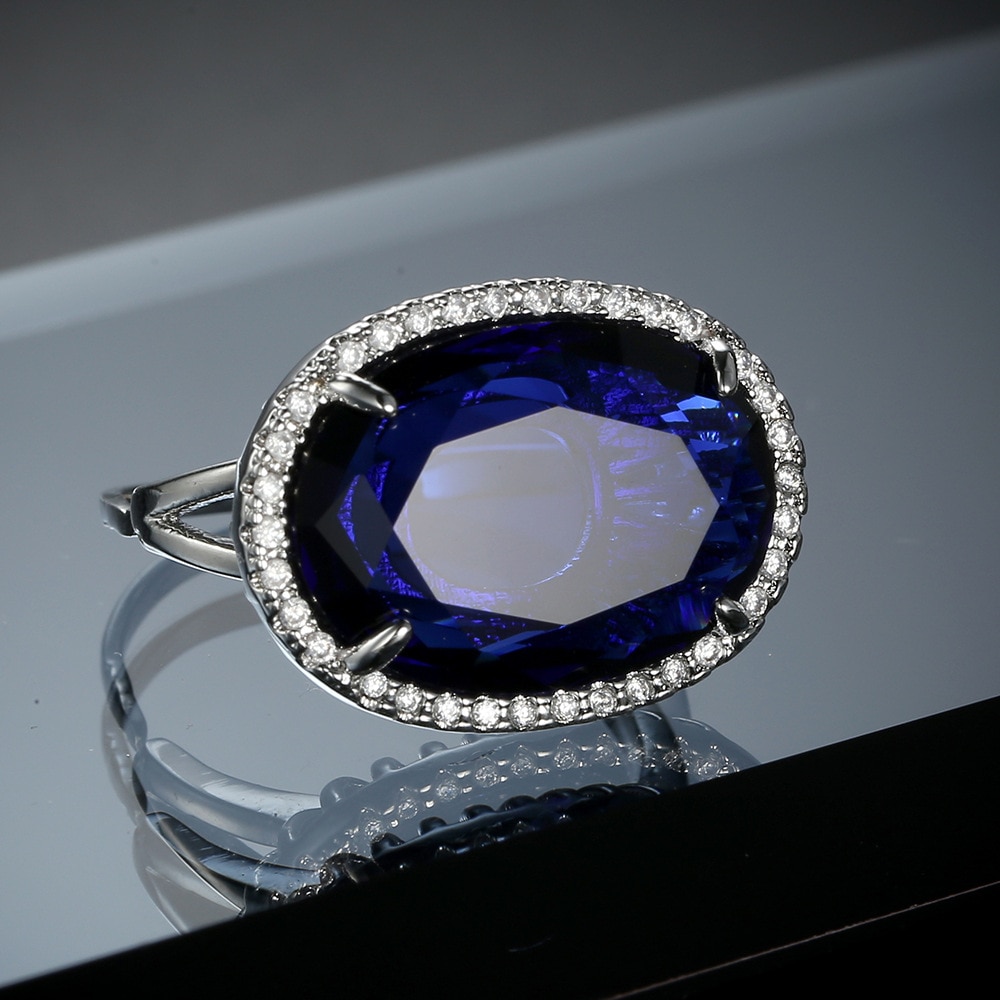 plus récent à la grand bleu Royal pierre ovale mariage anneaux ouverts pour les femmes mariage fiançailles bijoux accessoires