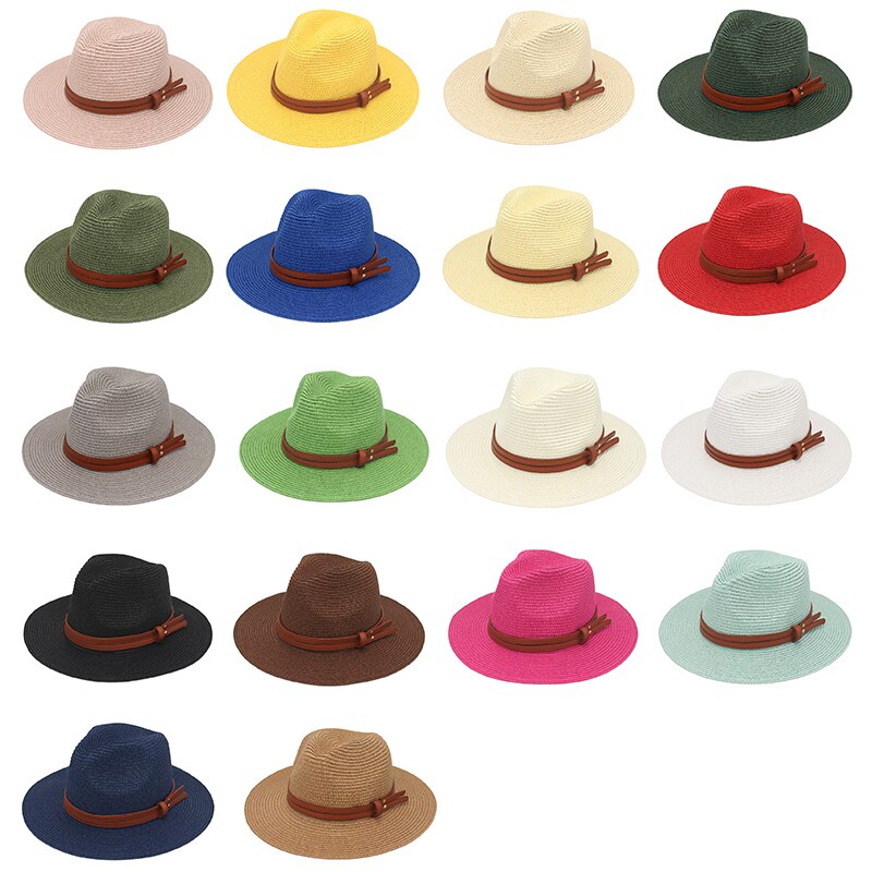Chapeau d'été en paille pour femmes et hommes, à large bord, solide, Panama, pour la plage, décontracté, fait à la main, Protection UV