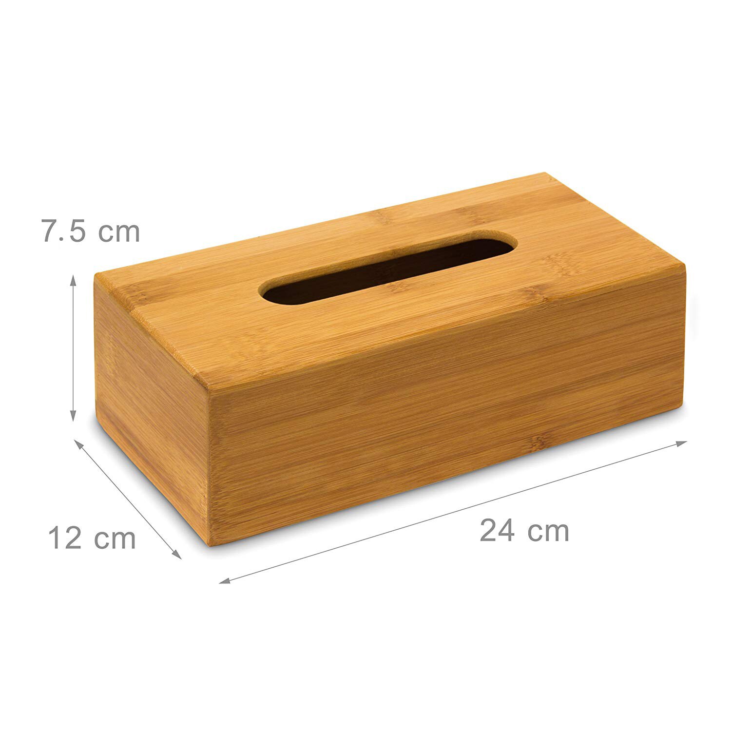 Bambulåda 7.5 x 24 x 12 cm kan användas för pappersnäsdukar, som pappershandduksdispenser med avtagbar botten som kosmetika
