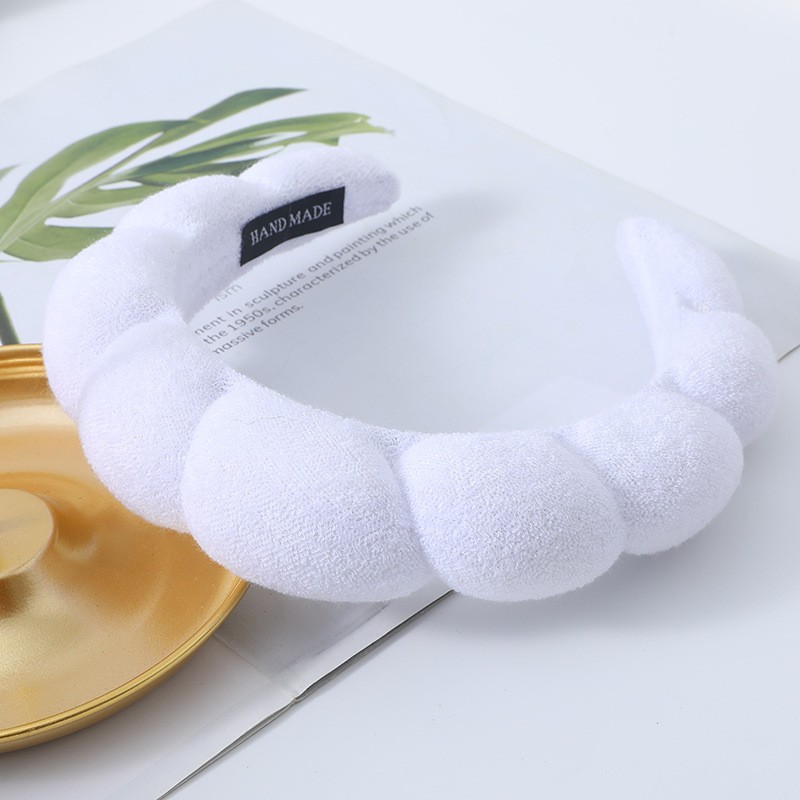 Diadema de esponja a la para mujer, accesorios para el cabello, banda para la cabeza multifunción para lavado de cara, eliminación de maquillaje, banda para el cabello para ducha: Blanco